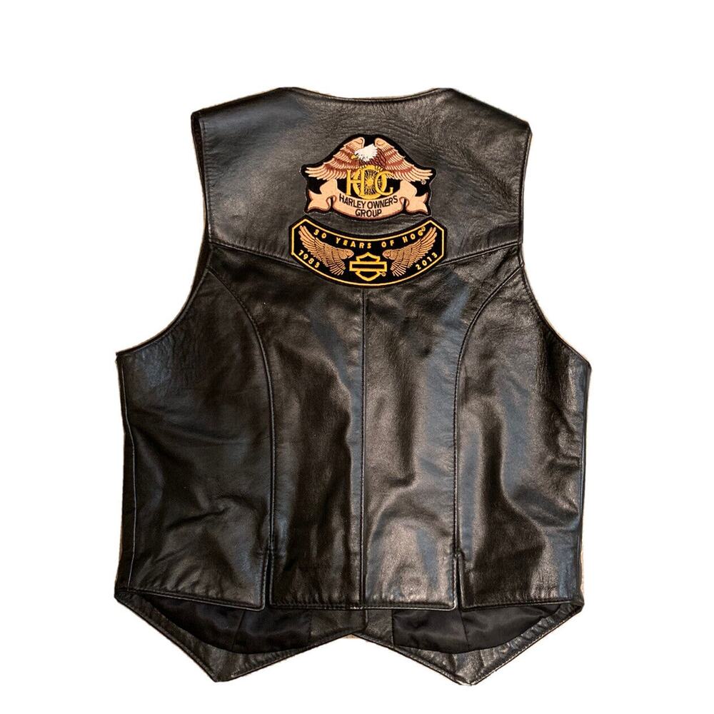 Vntg Lariat Leather Women Medium Biker Vest 30 Years Of Hog Harley Owners Group